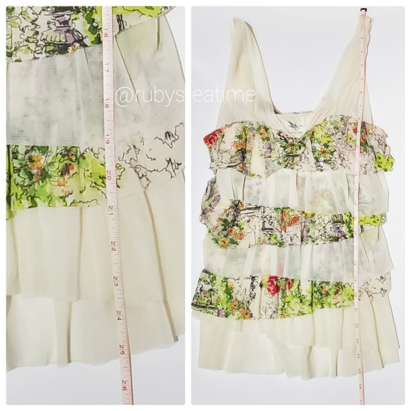ANTHROPOLOGIE -Weston Wear- Floral Watercolor & Sketch Print Tiered Ruffle Top - Picture 10 of 10